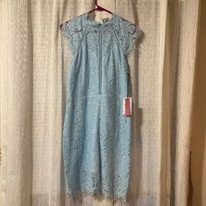 Lace overlay cap sleeve dress